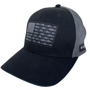 Columbia PFG Fishing Flexfit Mesh Hat Cap S/M Black American Flag Fish Logo
